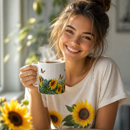 Solrosor och fjärilar Blommig Kaffemugg