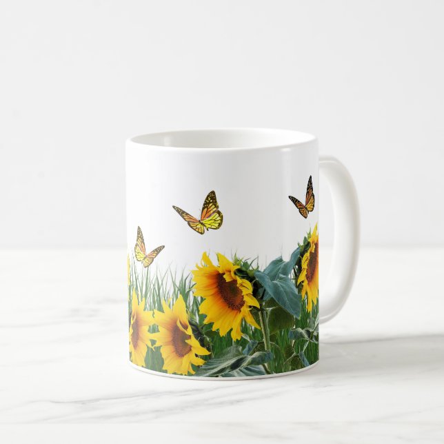 Solrosor och fjärilar Blommig  Kaffemugg (Framsida höger)