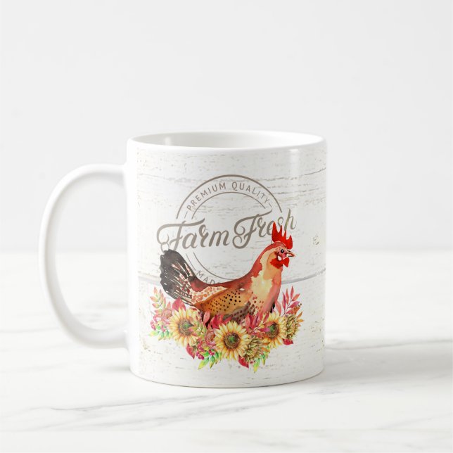 Solrosor och kyckling färsk från gården  kaffemugg (Vänster)