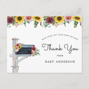 Solrosor och rosor Baby Shower via post Tackkort Vykort