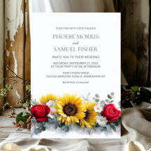 Solrosor och rosor Blommig bröllopsinbjudan