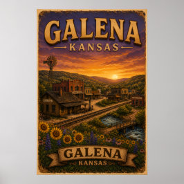 Solrosor över Galena Kansas landskap Poster