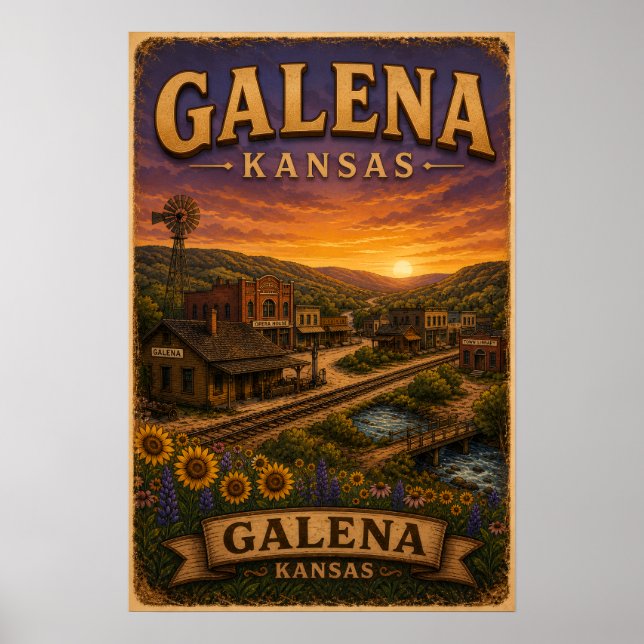 Solrosor över Galena Kansas landskap Poster (Framsidan)