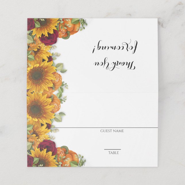 Solrosor, pumpa och Ro ortskort Placeringskort (Utvändigt utvikt)