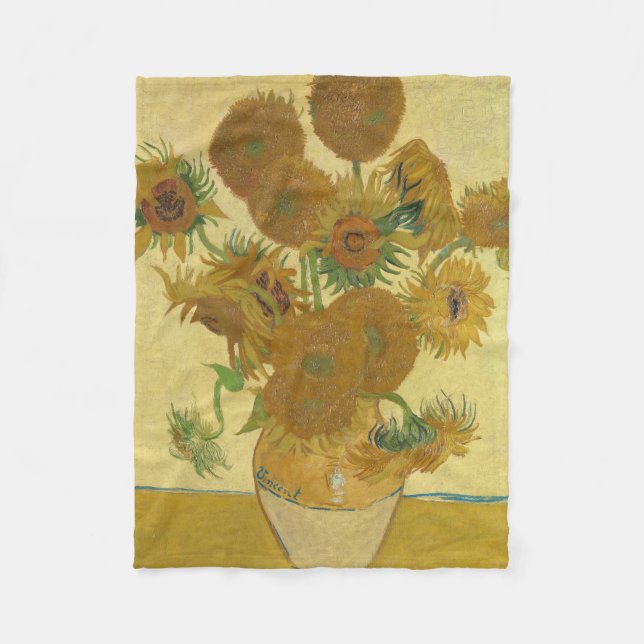 Solrosor, Stilleben Oljemålning, Van Gogh Fleecefilt (Framsidan)