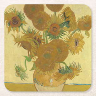 Solrosor, Stilleben Oljemålning, Van Gogh Underlägg Papper Kvadrat