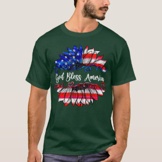 Solrosor US Flagga Välsigna dig American 4:e juli  T Shirt