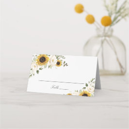 Solrosor Vita Blommor Grönska Bröllop Placeringskort