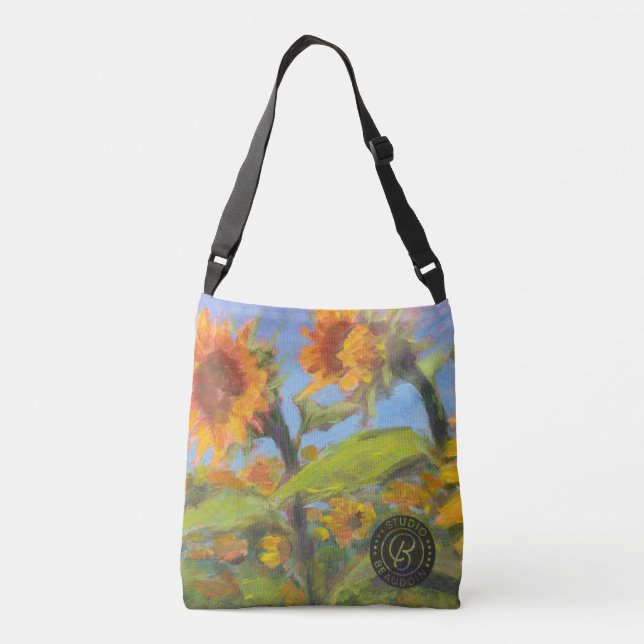 Solrosöverkant Kor-bag med svart Logotyp Axelväska (Baksida)