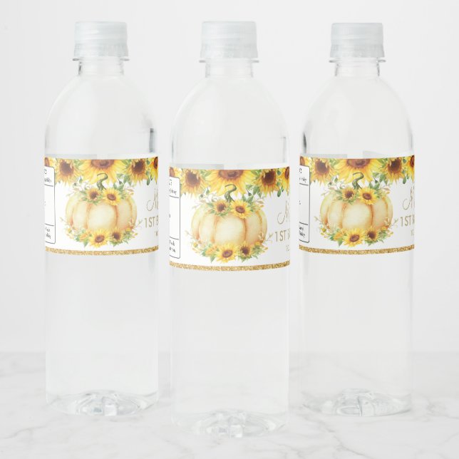 Solrospumpkin 1:a födelsedag vattenflaskor etikett (Flaskor)