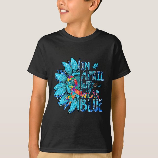 Solrospussel i april Vi Bäror blått krig T Shirt (Framsida)