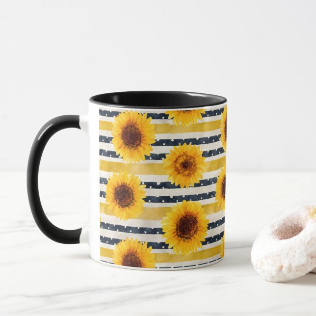 Solrosränder Navy & Gul  Mugg (Med munk)