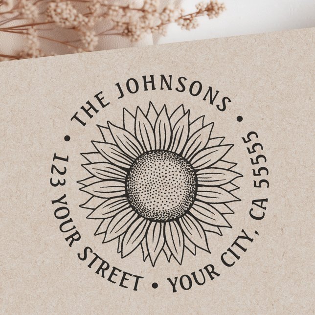 Solrosreturadress Självfärgande Stämpel (Sunflower return address self-inking stamp)