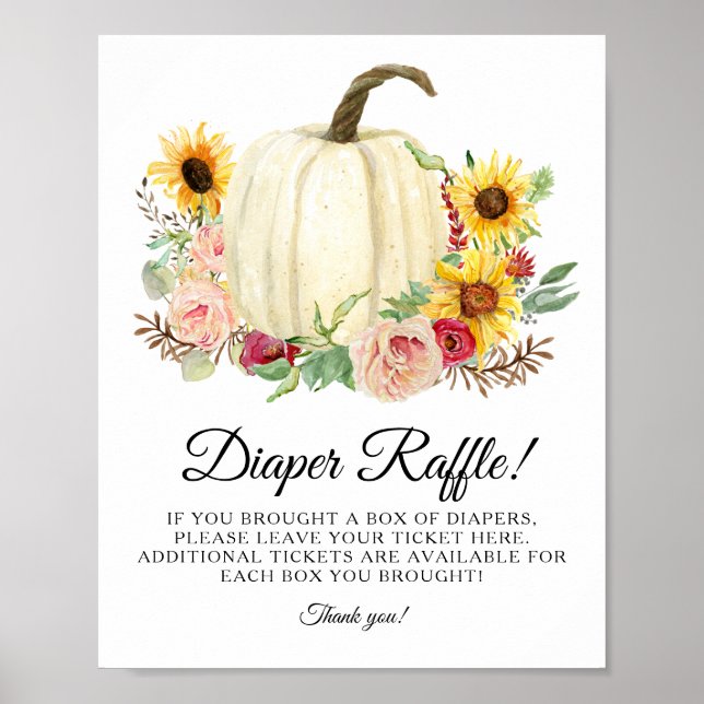 Solrosröd Rosa Blommigt Pumpkin Diaper Raffle Poster (Framsidan)