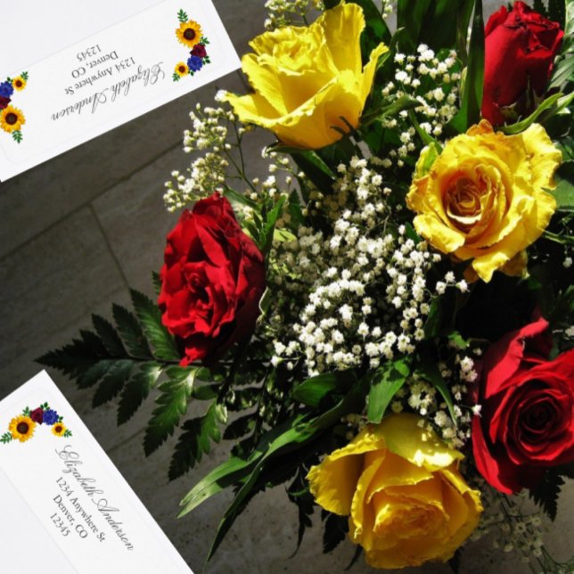 Solrosros Blommig adress  Returadress Etikett (Skapare uppladdad)
