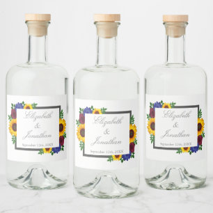 Solrosros Blommig Bröllop Spritflaskor Etikett