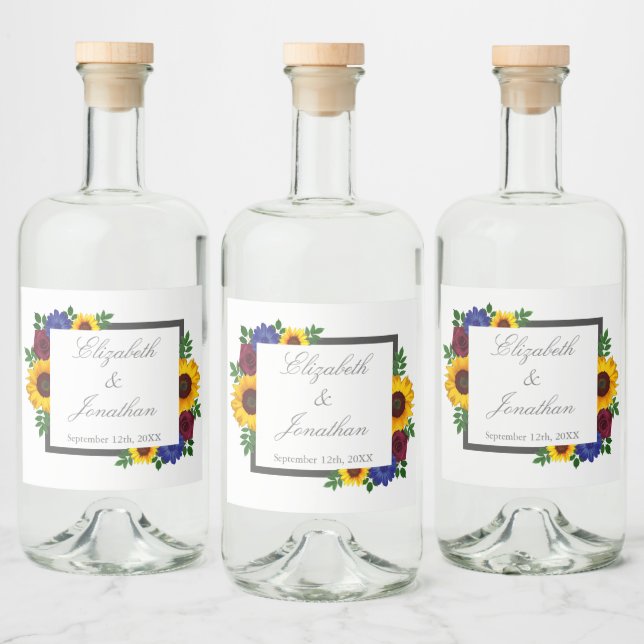 Solrosros Blommig Bröllop Spritflaskor Etikett (Flaskor)