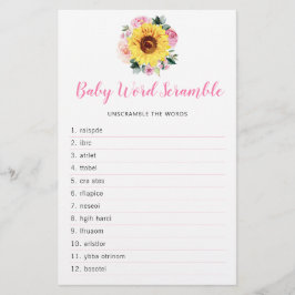SolrosRosa Blommigt Baby Shower Ord Game
