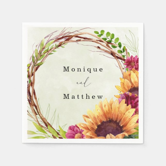 SolrosRosa Blommigt WAN Bröllop Pappersservett (Framsidan)