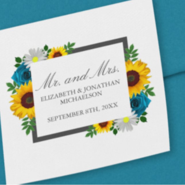 Solrosrosdaisyblomsterbröllop Fyrkantigt Klistermärke (Skapare uppladdad)