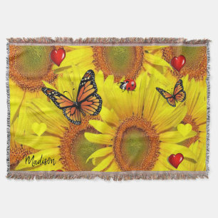 Solrosrött Hearts Butterfly Throw Blanket Filt