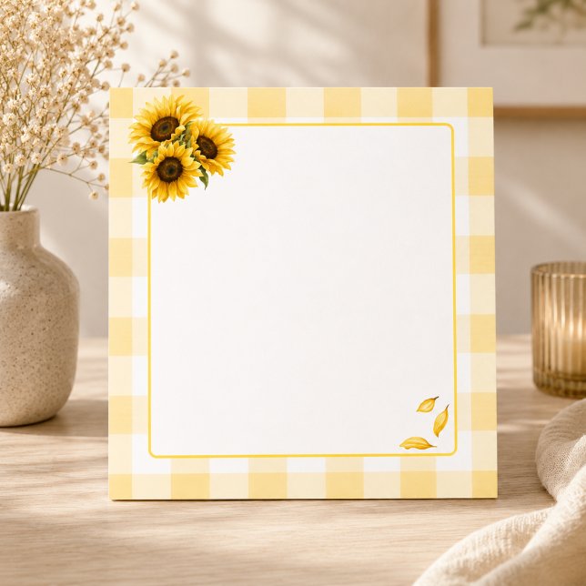 Solrosrutig anteckningsbok anteckningsblock (Sunflower Gingham Notepad)