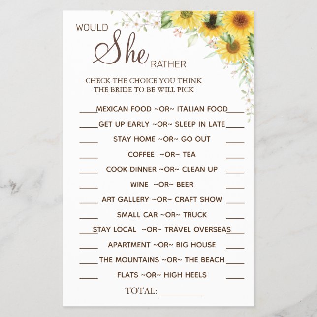 Solrossen skulle hon hellre se ett duschspel flygblad (Framsidan)