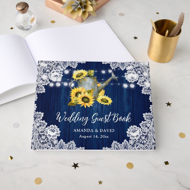 Solrosskövling kan strypa Ljus Bröllop Gästböcker (Framsida Öppen)