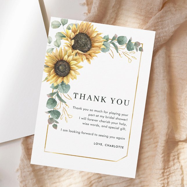 Solrosskript - Möhippa - tackkort Inbjudningar (Sunflower Script Bridal Shower Thank You Card)