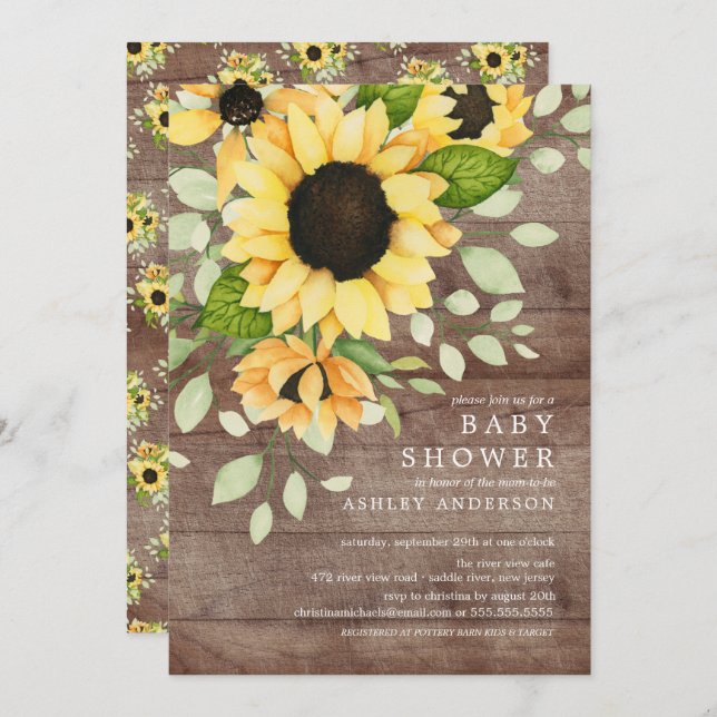 Solrosskuva för Blommigt av rustik höst Inbjudningar (Fram/baksida)