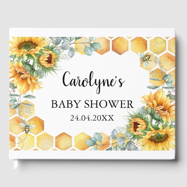 Solrosskuvret Baby Bee Baby Shower Gästböcker (Framsida)