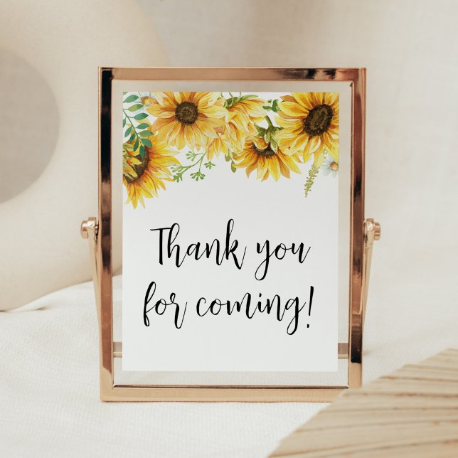 Solrosskuvret Tack för att du kom Poster (Sunflower Girl Baby Shower Thank you for Coming Sign)