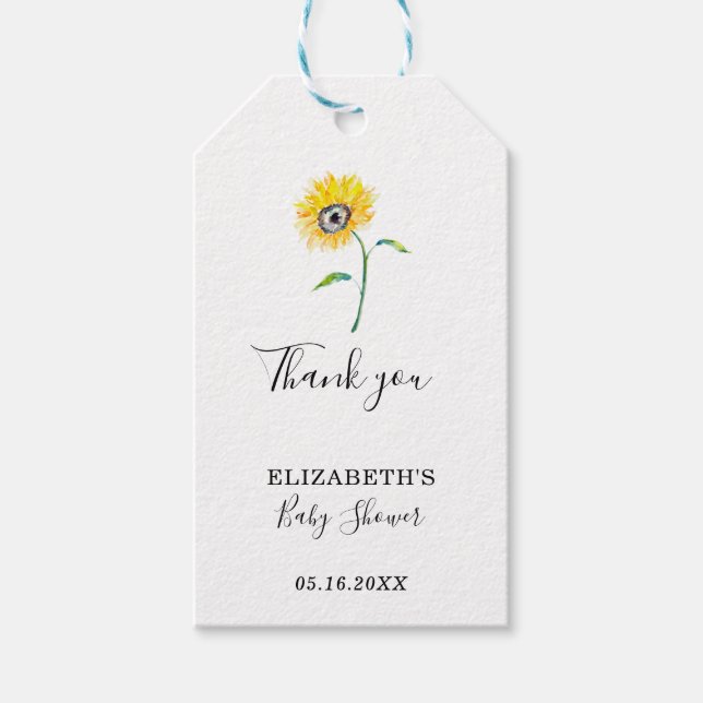 Solrosskuvret Tack för din enkla vattenfärg Presentetikett (Framsidan)