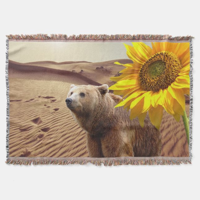 Solrossolens Blommigt Bear Throw Blanket Filt (Framsidan)