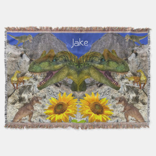 Solrossolens Blommigt Dinosaur Throw Blanket Filt