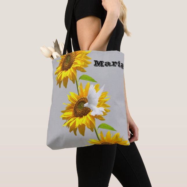 Solrossolens Blommigt Dove Tote Bag Tygkasse (Närbild)