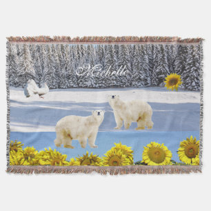 Solrossolens Blommigt Polar Bear Throw Blanket Filt