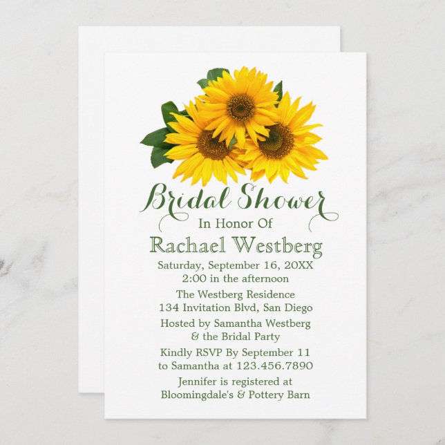 Solrossolens Möhippa Gult och Grönt Blommigt Inbjudningar (Fram/baksida)