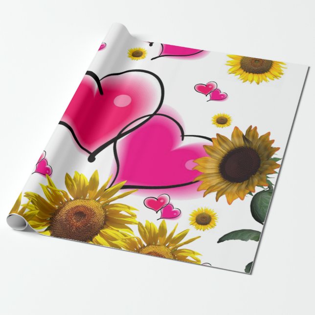 Solrossolens Rosa Hearts Matte Wrapping Papper Presentpapper (Utrullad)