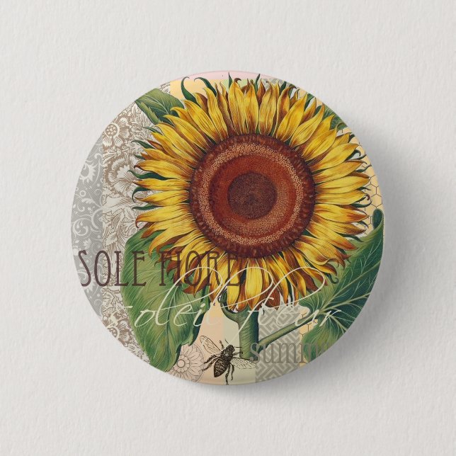 Solrossolens Vintage Damask Tapet Collage Knapp (Framsida)