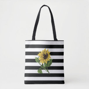 Solrossolja på Black and White Rand Tote Bag Tygkasse