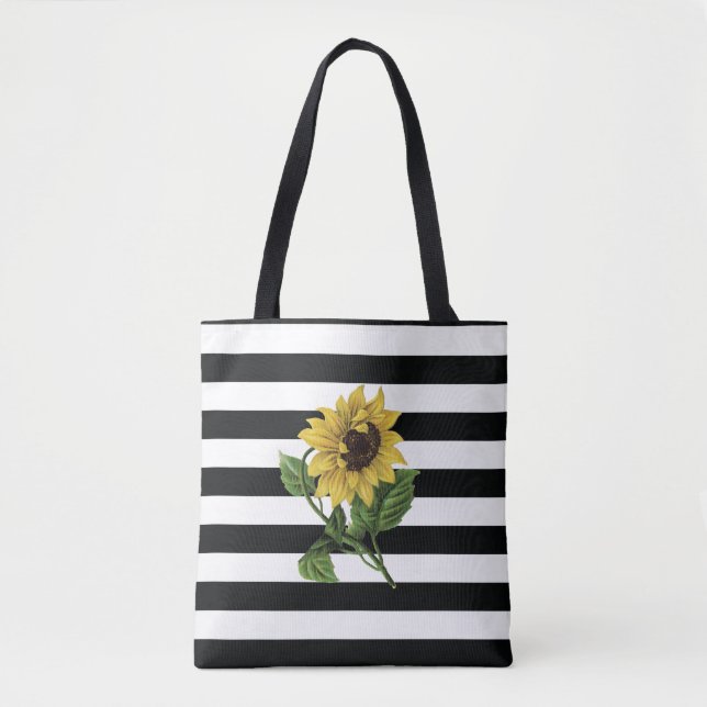 Solrossolja på Black and White Rand Tote Bag Tygkasse (Framsida)