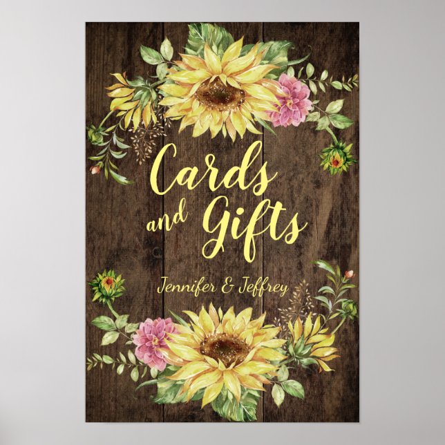 Solrossolja på Rustic Wood Land Card & Gift Sign Poster (Framsidan)