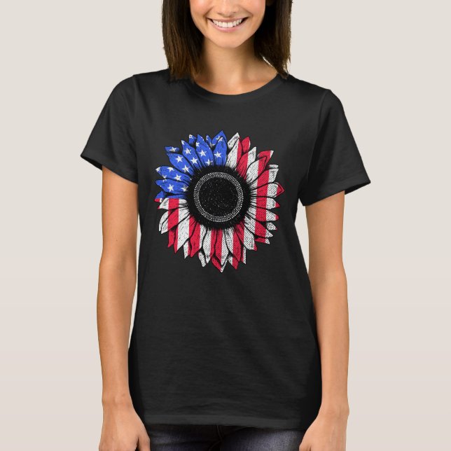 Solrossolja USA Amerikanska Flagga Patriotic 4:e j T Shirt (Framsida)