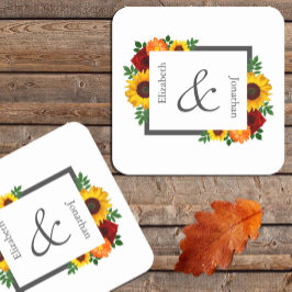 Solrossolrosblomman Ro Blommigt Bröllop Underlägg Papper Kvadrat