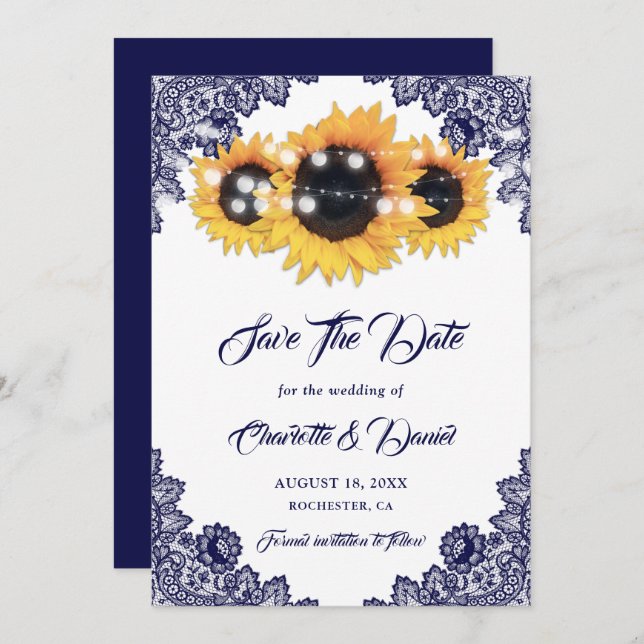 Solrossolrosolja i Snöre vid marin blå Chic Spara Datumet (Fram/baksida)