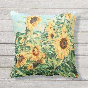 Solrossolrosols Fält Gult Teal Blommigt Art Kudde