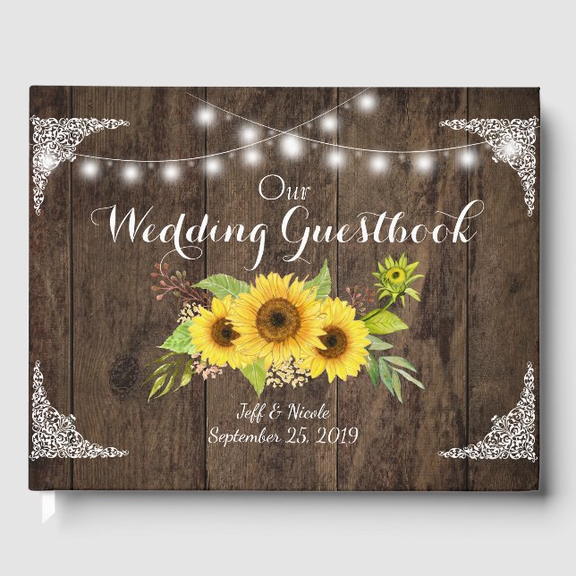 Solrossolrossolja Rustic Land Flower Barn Bröllop Gästböcker (Framsida)