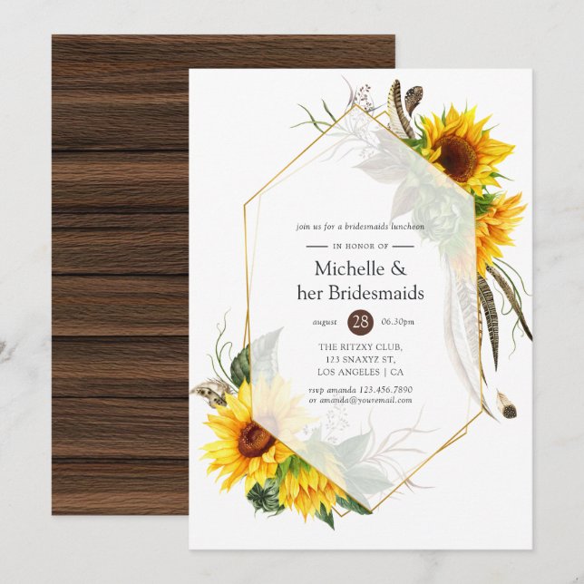 Solrossolrossolrossolrosgeometric Bridesmaids Lunc Inbjudningar (Fram/baksida)