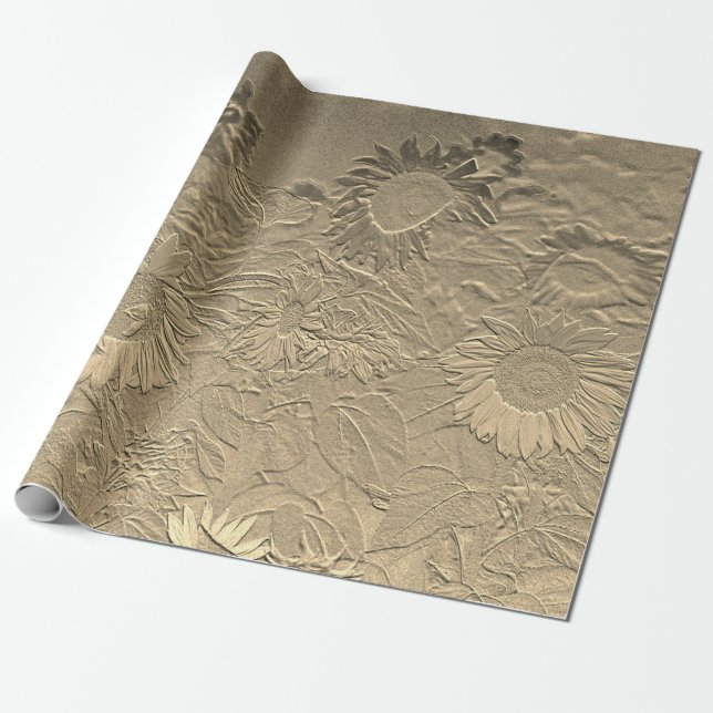 Solrossols Guld Blommigt Chic Design Decoupage Presentpapper (Utrullad)